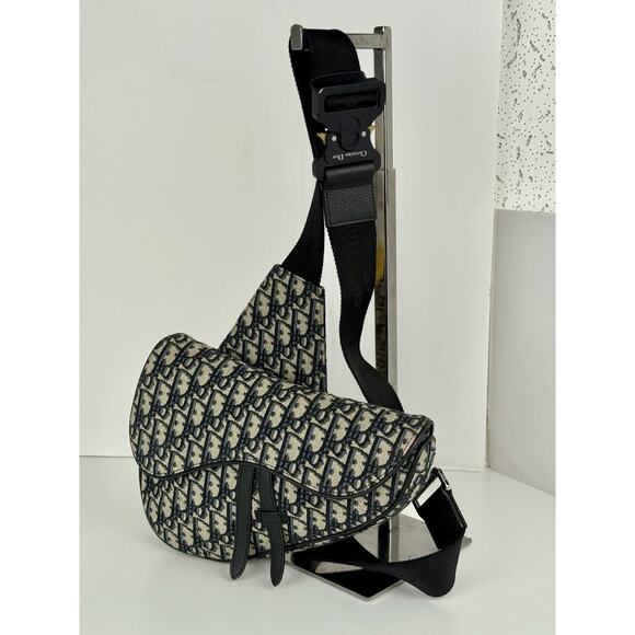 DIOR JACQUARD OBLIQUE SADDLE BAG MENS CHRISTIAN DIOR BLACK - Picture 1 of 13